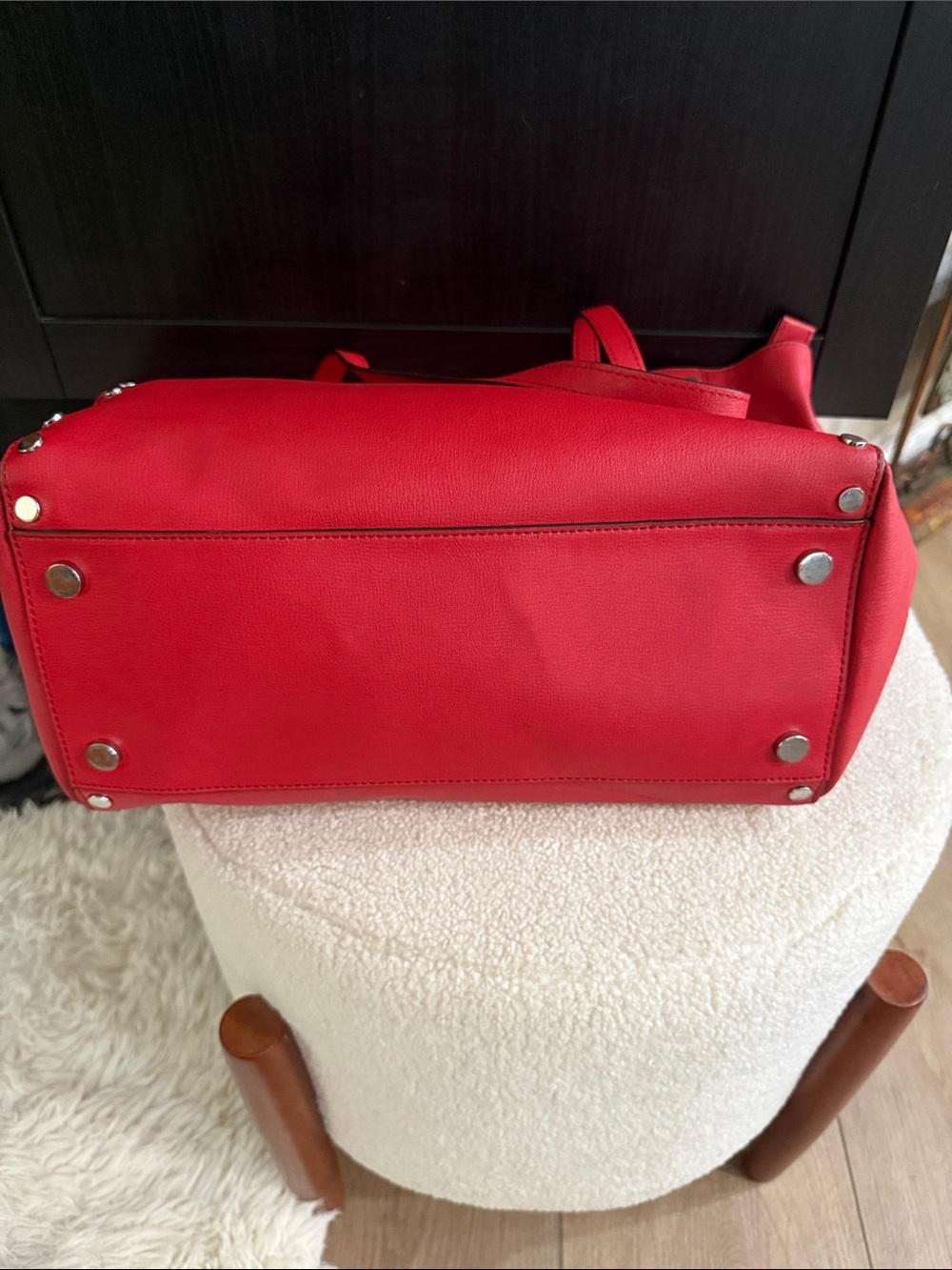 Michael Kors Red Studded Leather Tote Bag - Sleek Everyday Shoulder Bag - Picture 6 of 14